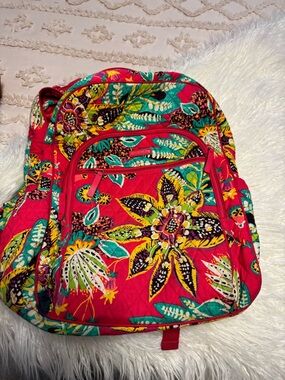 Vibrant Floral Quilted Backpack - Red